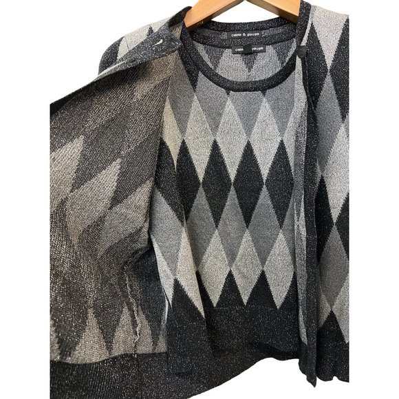 Cable and Gauge Top and Cardigan Sweater Set Metallic Argyle - Picture 5 of 11